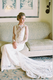 dotted-lace-long-sleeves-wedding-gown-dresses-with-illusion-neckline