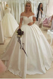 dreamy-lace-and-satin-ball-gown-wedding-dresses-off-the-shoulder