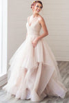 dusty-pink-tulle-ball-gown-wedding-dresses-with-double-straps