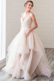 dusty-pink-tulle-ball-gown-wedding-dresses-with-double-straps