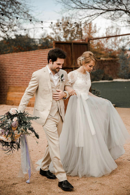 Romantic Tulle Organza Bridal Gown Off-the-Shoulder Neckline