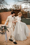 dusty-tulle-lace-short-sleeves-bridal-gown-with-sash
