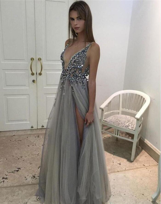 dusty-tulle-v-neckline-beaded-prom-dress-with-side-slit-1