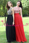 Round Neck Red Long Chiffon Rhinestones Prom Dresses