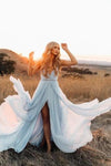 Elegant Chiffon V-neck Prom Gowns with Slit Cut Skirt