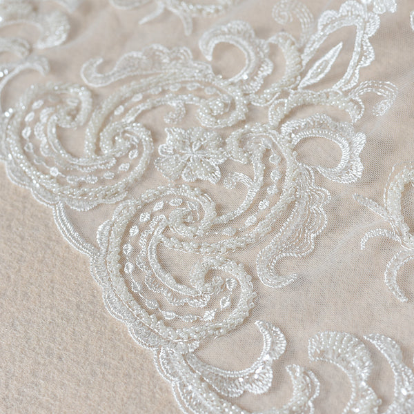 Embroidery Beaded Ivory Lace Fabric for Dress Handmade Diy Material
