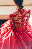 Embroidery Red Evening Dress with Long Sleeves