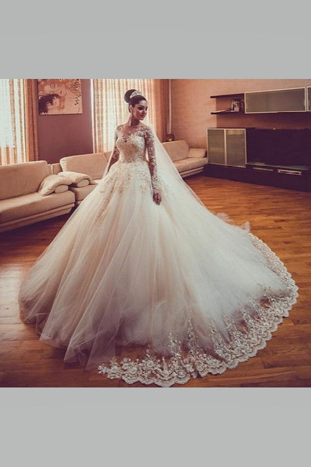 Princess Floral Lace Ball Gown Wedding Dress Off-the-shoulder