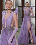feathered-lavender-beaded-prom-dresses-v-neckline-1