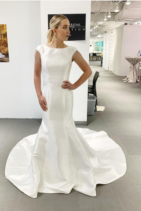 White Satin Bridal Dress with Rhinestones Belt