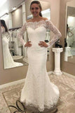 fit&flare-lace-off-the-shoulder-wedding-dresses-with-long-sleeves