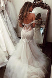 Fit&Flare Tulle Wedding Gown with Lace Off-the-shoudler Bodice