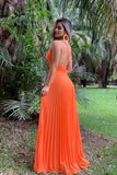 floor-length-orange-chiffon-prom-dresses-pleated-skirt