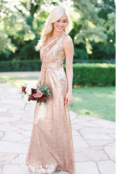 floor-length-rose-gold-sequin-wedding-guest-dress-one-shoulder-1