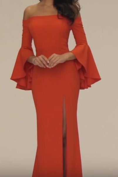 floor-length-satin-orange-red-evening-gown-flare-sleeves-2