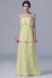 floor-length-strapless-chiffon-yellow-bridesmaid-dresses