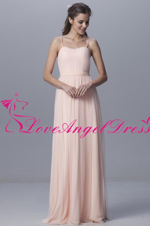 floor-length-tulle-pink-bridesmaid-dresses-with-spaghetti-straps