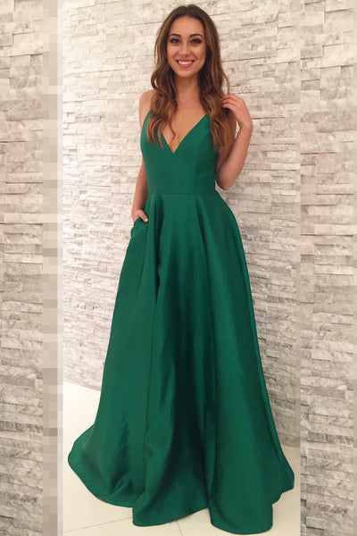 floor-length-v-neck-satin-simple-green-prom-gowns
