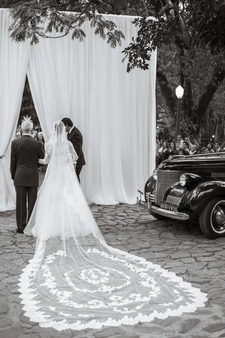 Cathedral Veil with Alencon Lace Edge Long Mantilla Veils