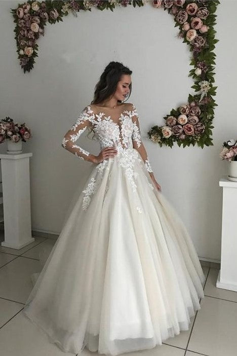 floral-lace-long-sleeves-bride-dress-tulle-skirt