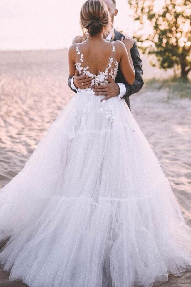 floral-lace-v-neck-outdoor-wedding-dress-tulle-skirt-1