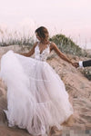 floral-lace-v-neck-outdoor-wedding-dress-tulle-skirt
