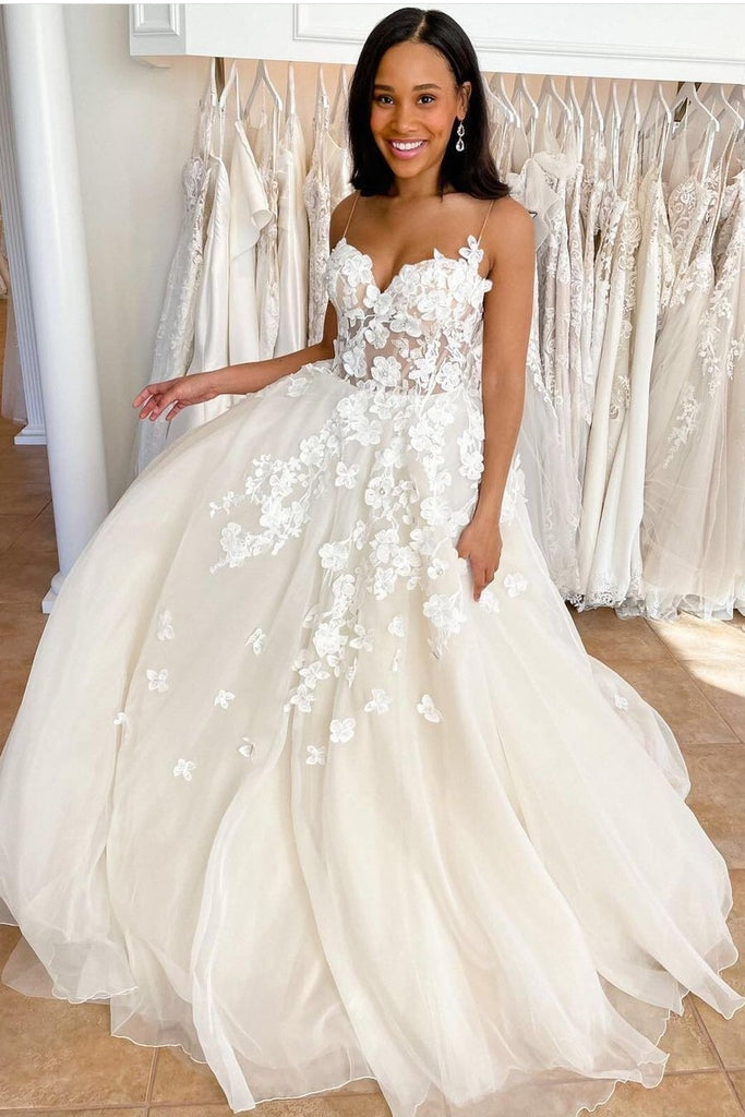 Floral Lace Wedding Dress with Sheer Bodice – loveangeldress
