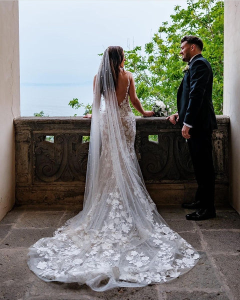Floral Lace Wedding Dresses with V-neckline vestido de boda