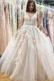 floral-lace-wedding-gowns-with-plunging-v-neckline-vestido-novia