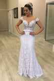 Floral Lace White Wedding Dress with Sheer Neckline