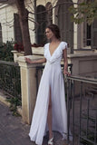 flounce-v-neckline-chiffon-boho-wedding-gown-with-cut-front