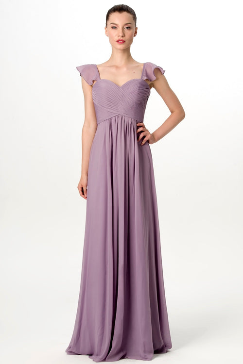 flounced-cap-sleeves-chiffon-lavender-grey-bridesmaid-dress