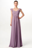 flounced-cap-sleeves-chiffon-lavender-grey-bridesmaid-dress