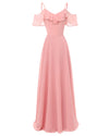 Flounced Long Pink Bridesmaid Dresses with Spaghetti Straps
