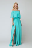flounced-off-the-shoulder-bridesmaid-chiffon-dresses-with-side-slit