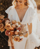 flounced-sleeves-beach-wedding-dress-v-neckline-2