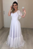 flounced-sleeves-tulle-white-wedding-dress-for-seaside