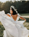 Flounced V-neck Tulle Bridal Dresses 2022 Spring