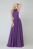 Flower High-neck Bridesmaid Dresses Purple Chiffon Skirt