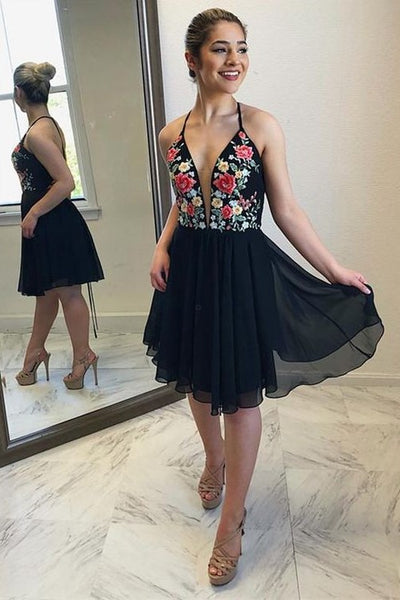 flowers-embroidery-homecoming-dress-black-chiffon-skirt