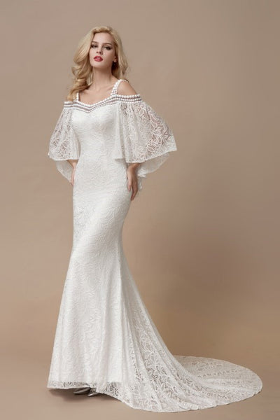 flutter-sleeves-mermaid-lace-bridal-dresses-with-pearls-neckline-2