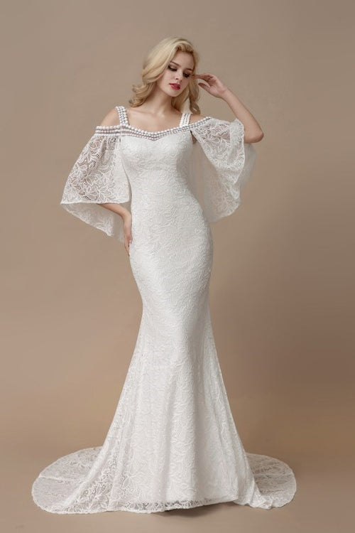 flutter-sleeves-mermaid-lace-bridal-dresses-with-pearls-neckline