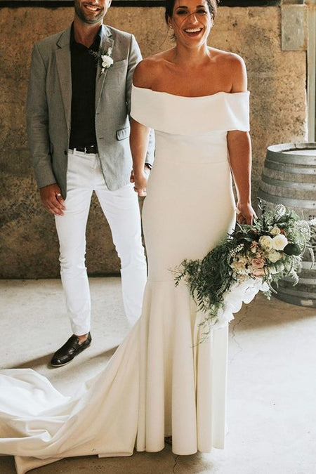 Simple Bridal Gown with Deep V-neckline