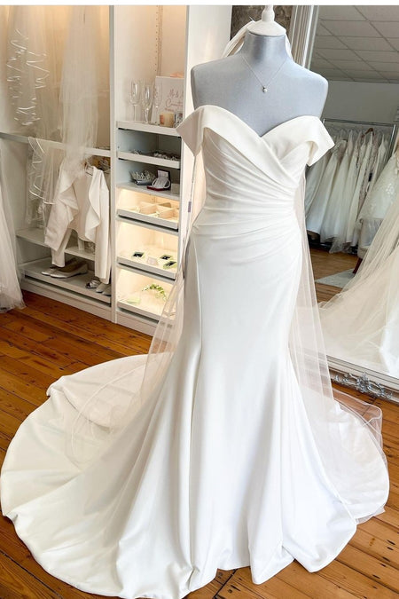 Full Beads Wedding Gown with Off-the-shoulder Sleeves