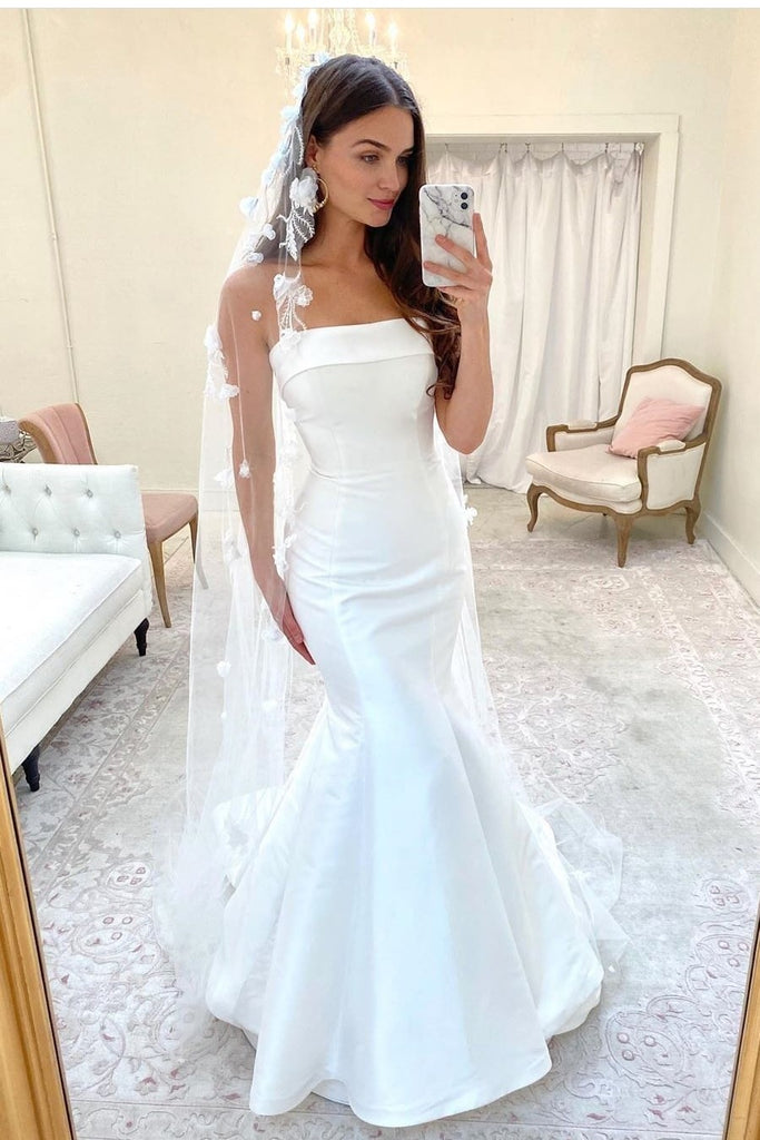 dress strapless wedding Fold Strapless Satin Mermaid Bridal Dresses 2022 – loveangeldress