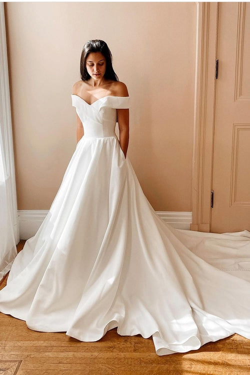 folded-off-the-shoulder-satin-wedding-gown-with-long-train