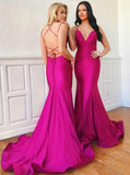 Fuchsia Mermaid Long Evening Dresses with Lace-up Back