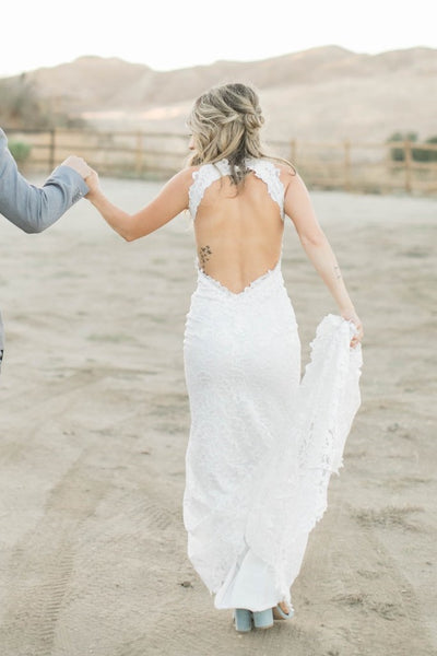Full Lace Boho Wedding Gown with Cut Front