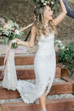 Full Lace Boho Wedding Gown with Cut Front