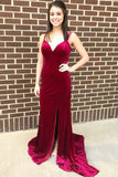 full-length-velvet-burgundy-prom-evening-dresses-with-side-slit